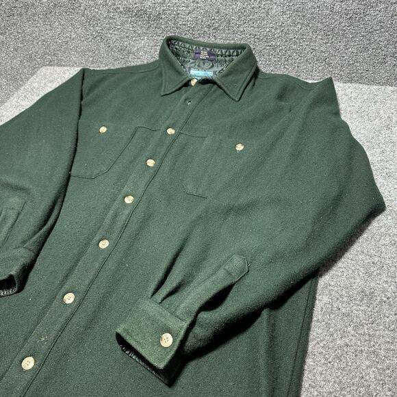 Vtg Salmon River Traders Long Sleeve Button Up Shirt Sz XLT Green Fleece Wool - Picture 3 of 11